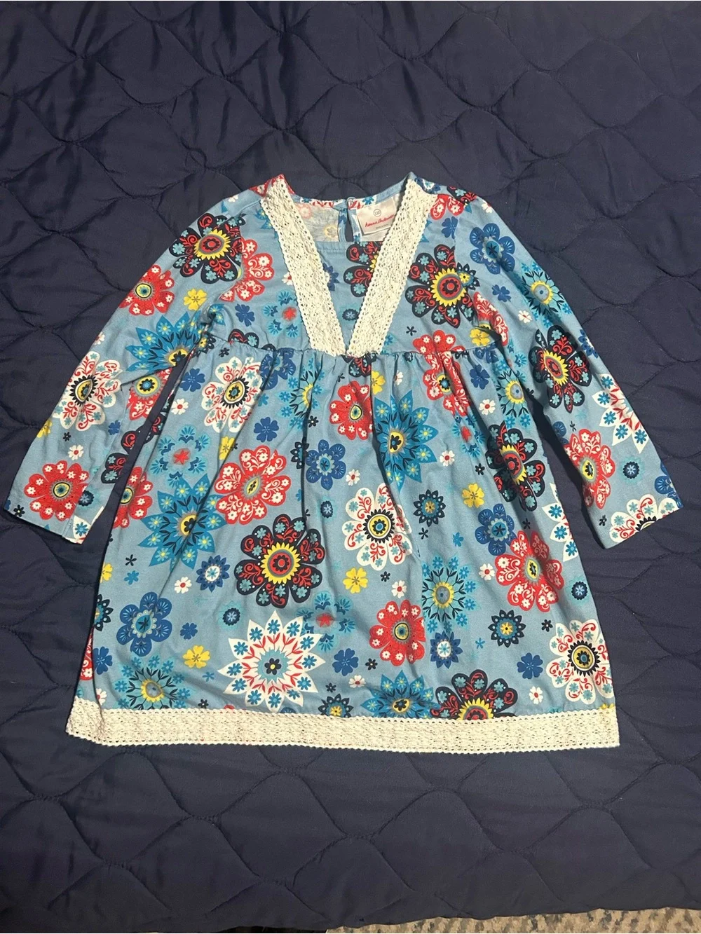 Hanna Andersson Blue Floral Lace-Trim Nightgown